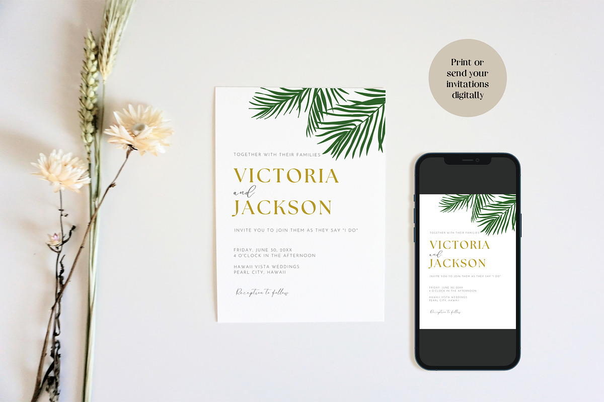 Tropical Wedding Invitation Template, an Invitation Template by Cottontail Paper Shop (Photo 3 of 7)