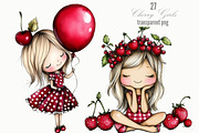 Watercolor Cherry Girls Clipart, a Person Illustration by Designking (Thumbnail 1 of 5)
