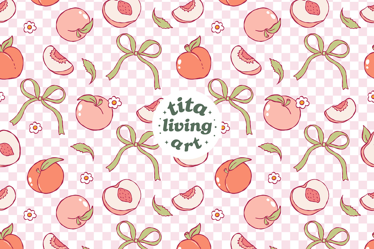 Peach Gingham Seamless Pattern, a Food Illustration by TitaLivingArt (Photo 1 of 10)