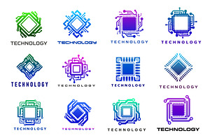Computer chip circuit icons, a Technology Illustration by Vector Tradition