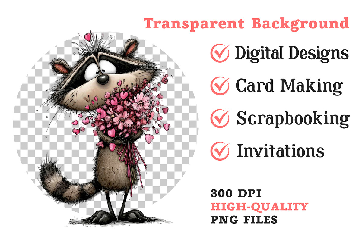 Whimsical Valentine Raccoon Clipart, an Illustration by Dream Creation (Photo 7 of 7)