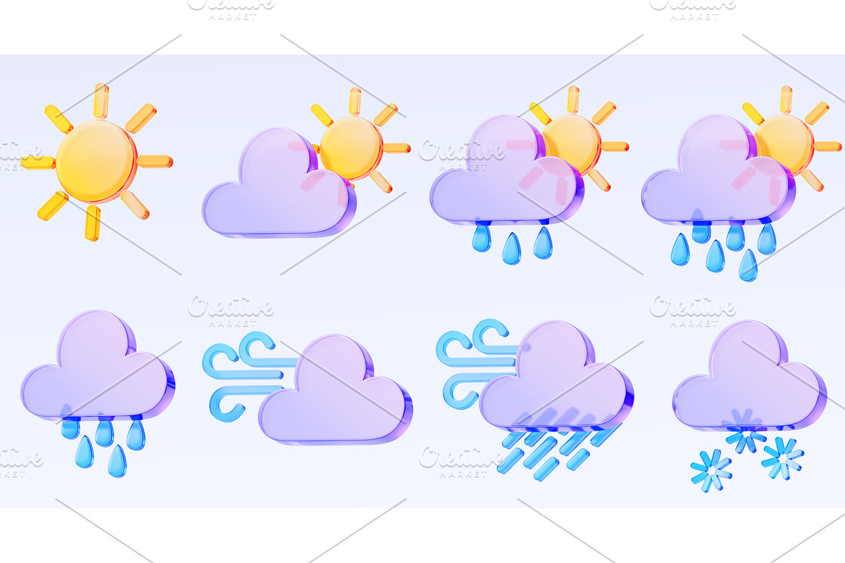 3d glass holographic weather icon, an Object Illustration by Marozhkastudio