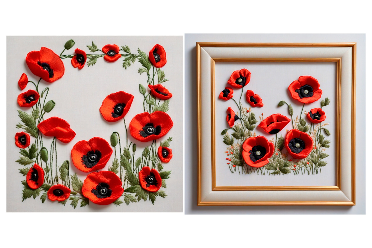 Embroidered Flower Poppy Background, a Background Graphic by IrySha (Photo 4 of 4)