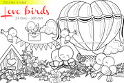 Love Birds animal digital stamp, an Animal Illustration by Peekadillie Art (Thumbnail 1 of 3)