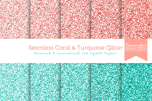 Seamless Coral & Turquoise Glitter preview 2
