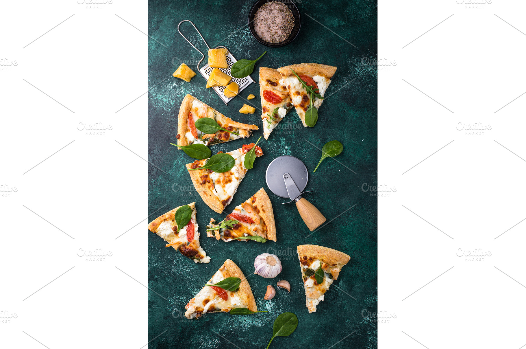 Italian pizza with feta cheese, a Food & Drink Photo by Yulia Furman