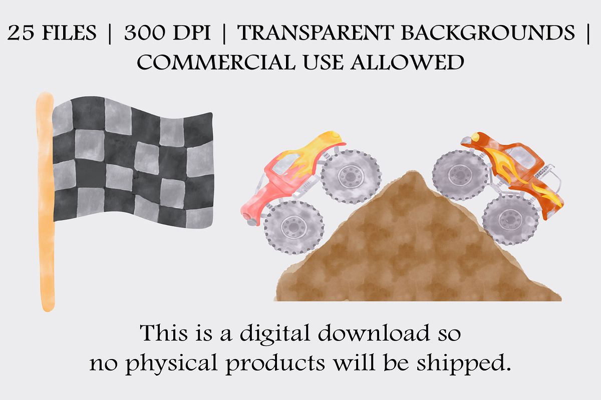 Watercolor Monster Truck Clipart Set, a Transportation Illustration by CropUp Creative (Photo 4 of 4)