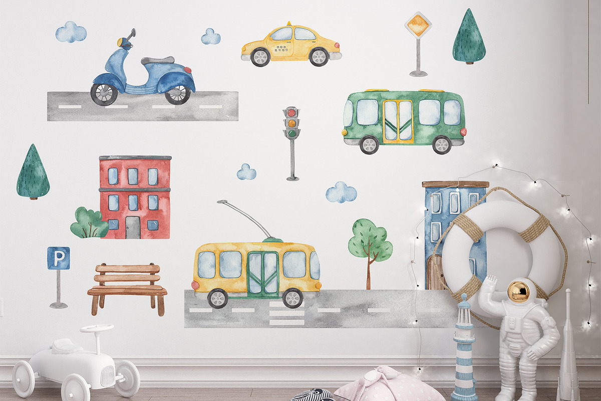 Urban transport watercolor, a Decorative Illustration by Marina Ermakova (Photo 6 of 10)