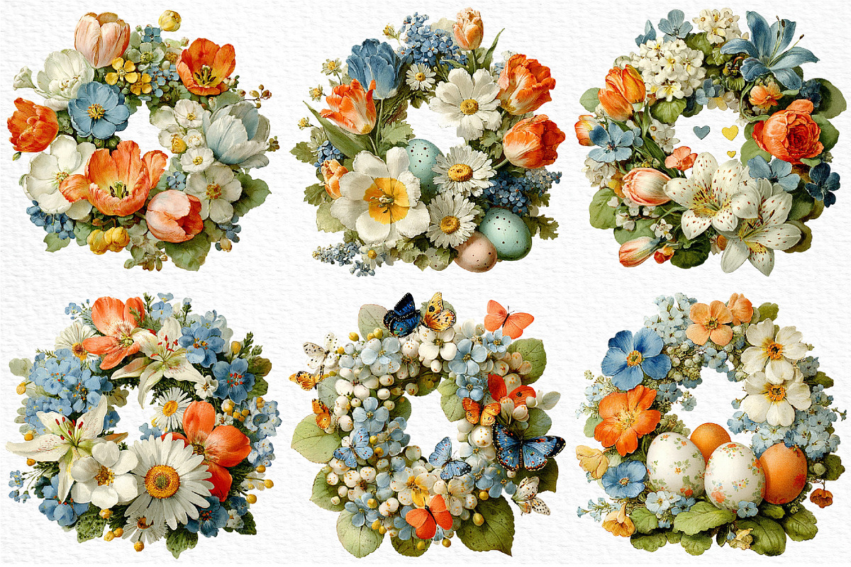 Floral Easter Wreath Clipart Png, an Illustration by Craft Nest (Photo 3 of 8)