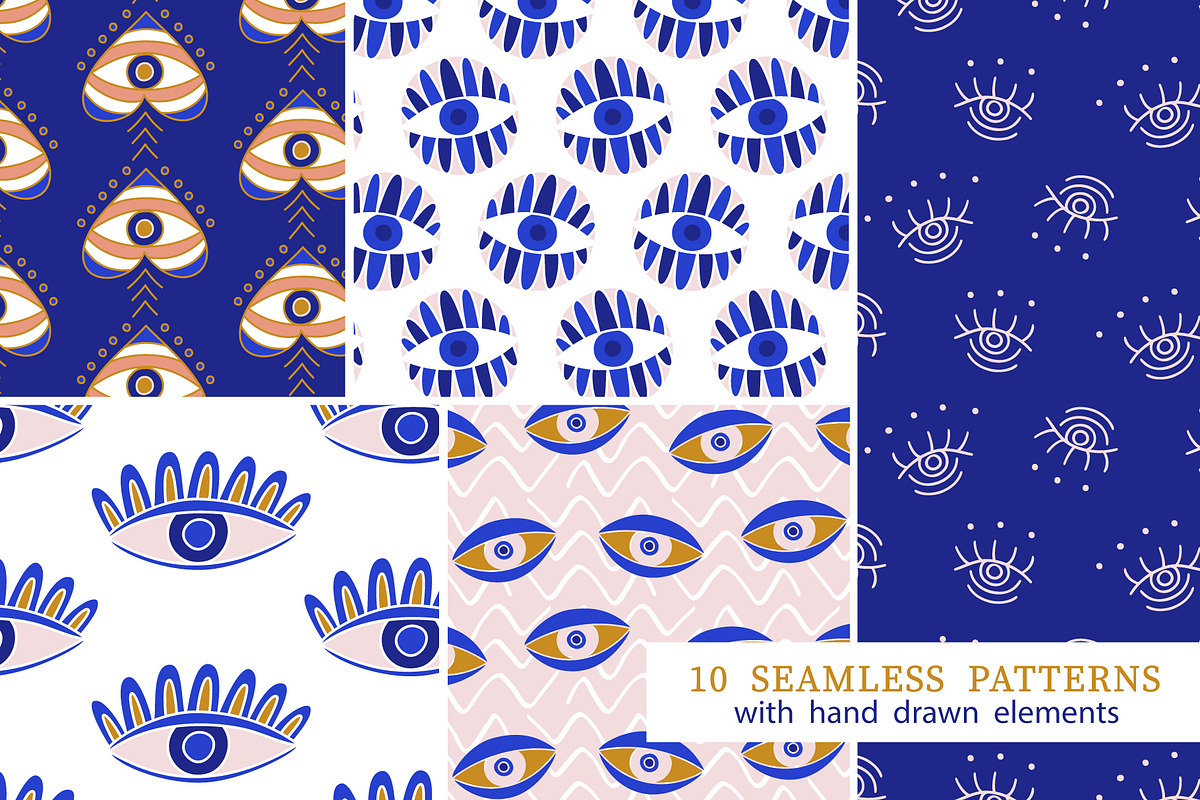 Evil Eyes Seamless Patterns, a Pattern Graphic by Katrinelly