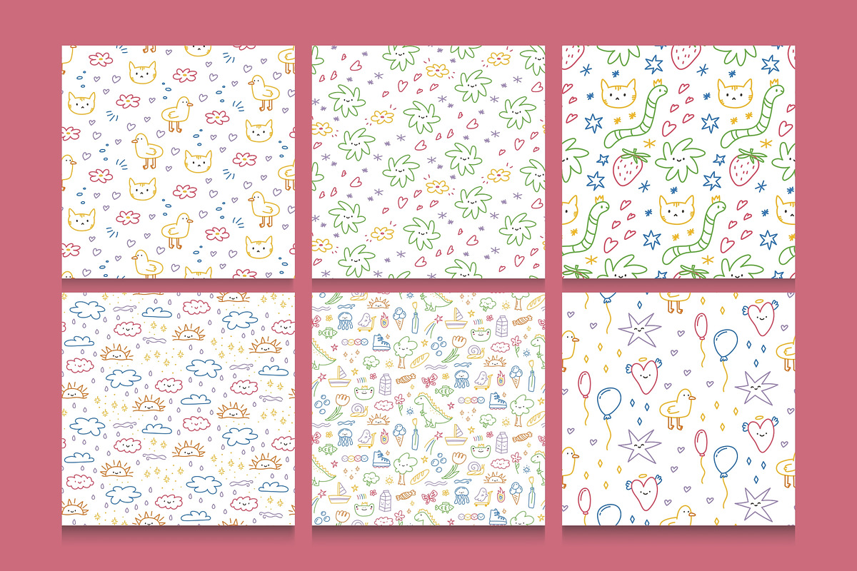 Hand-Drawn Kids Doodle Patterns, a Pattern Graphic by Kristina Chistiakova (Photo 5 of 8)