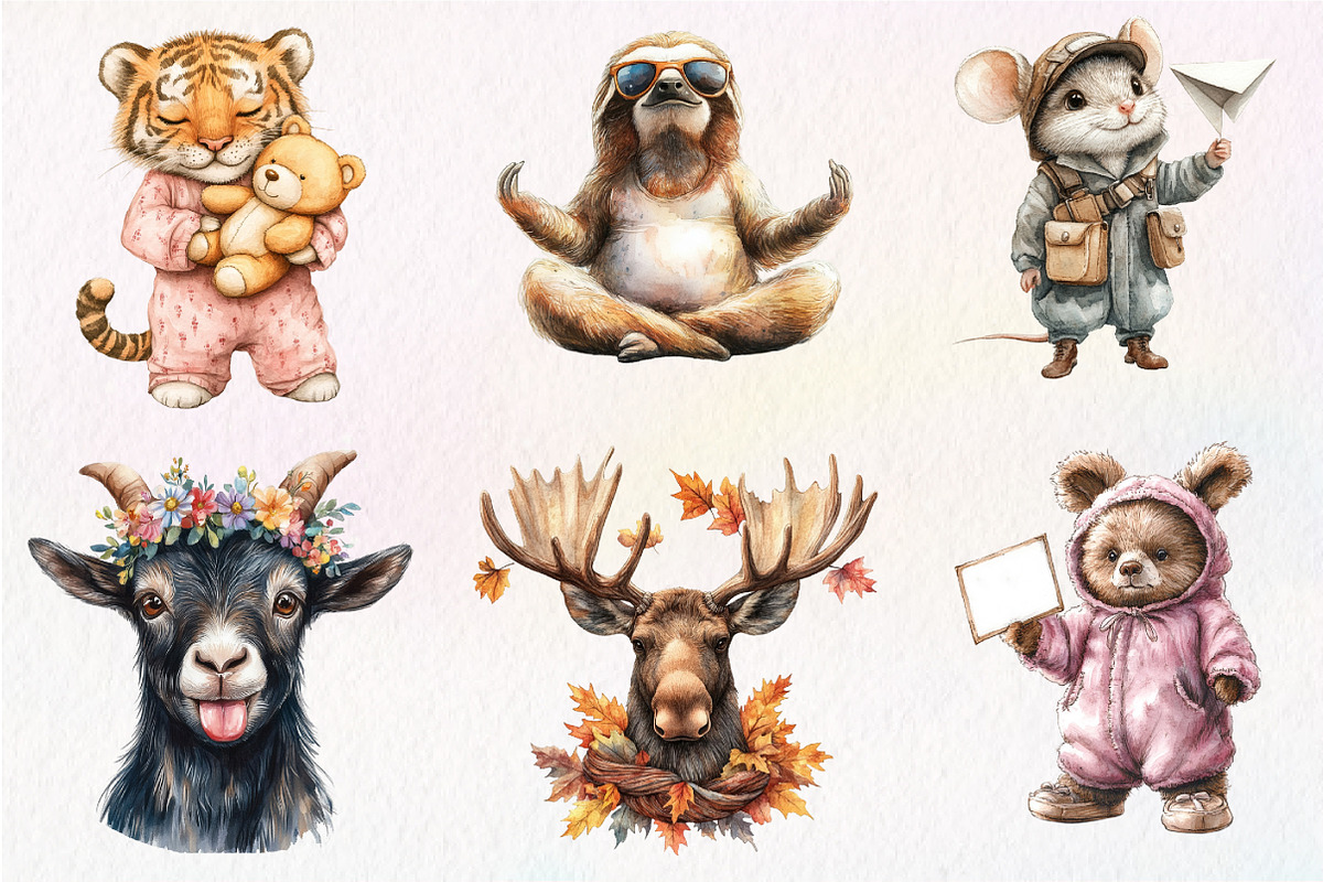 Watercolor Funny Animals Clipart, an Illustration by Dream Creation (Photo 3 of 7)