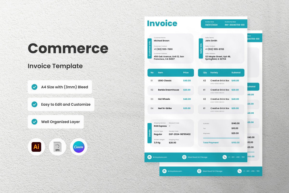 4 Set Commerce Invoice Template, a Print Template by twinstd (Photo 3 of 5)