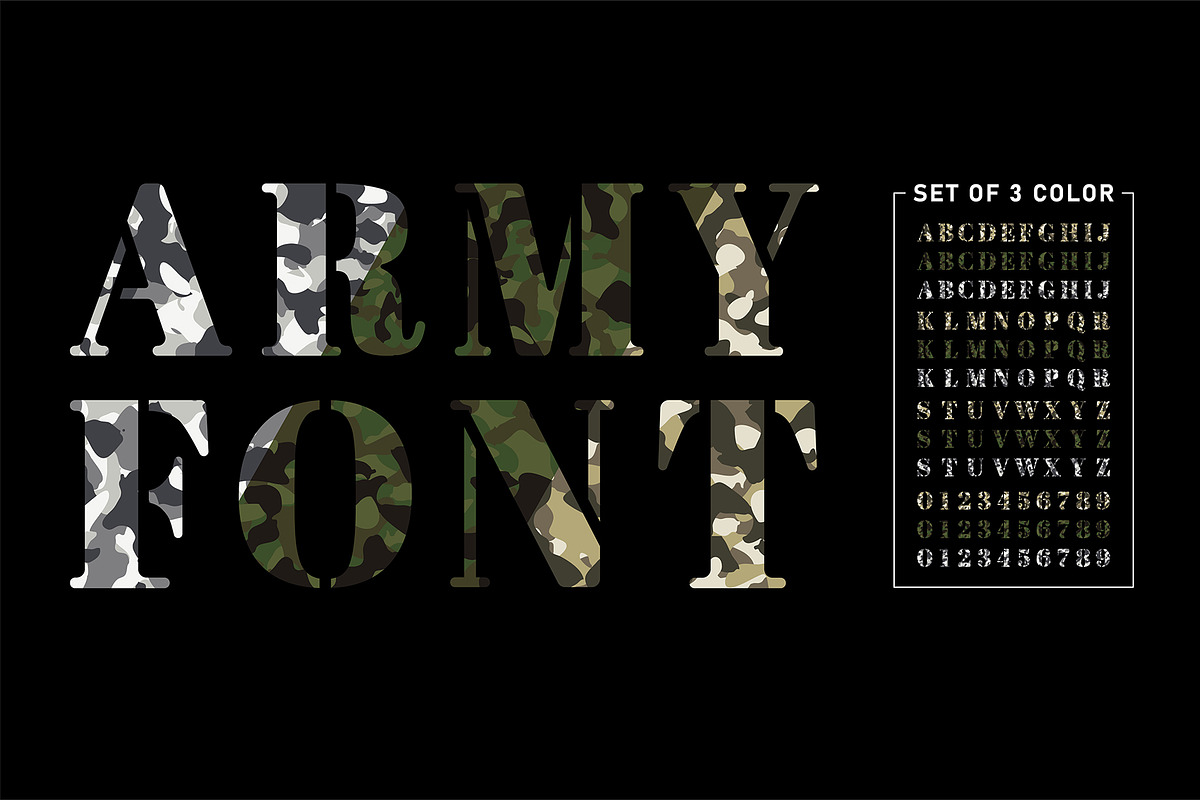 Camouflage Stencil Font Set, a Graphic by Pro_Vector (Photo 2 of 3)