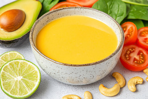 Keto diet bone broth with avocado, l, a Photo by Dvoevnore photos