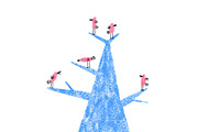 Pink birds in a tree, an Animal Illustration by Irene Loal (Thumbnail 1 of 6)