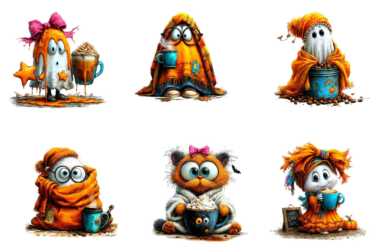 Cozy Coffee Ghosts Halloween, a Seasonal Illustration by CreationArt (Photo 5 of 5)