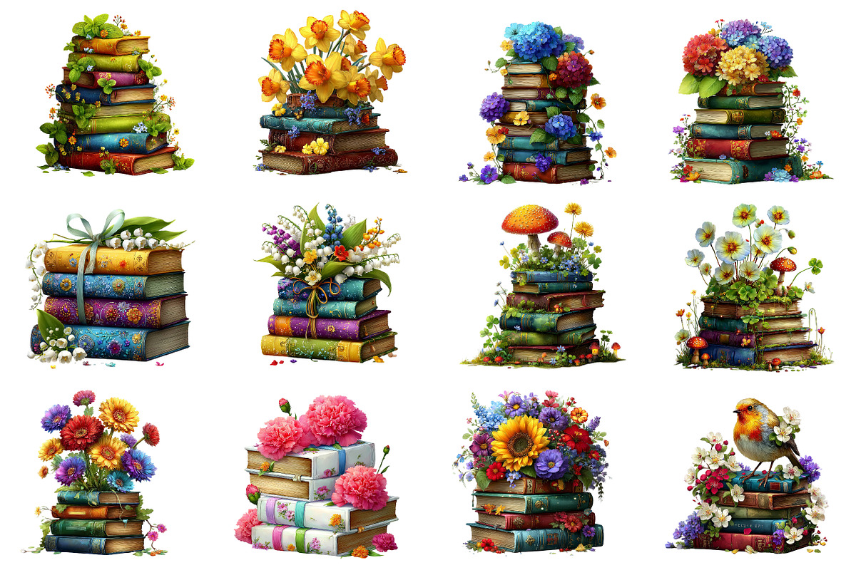 Spring Flower Book Stack Clipart, an Illustration by Dream Creation (Photo 3 of 7)