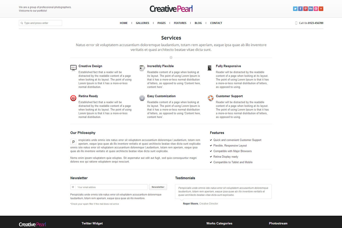 CreativePearl - Photography WP Theme, a WordPress Template by weblion (Photo 9 of 23)