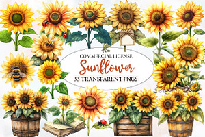 Watercolor Summer Sunflower Clipart, an Illustration by Designworld