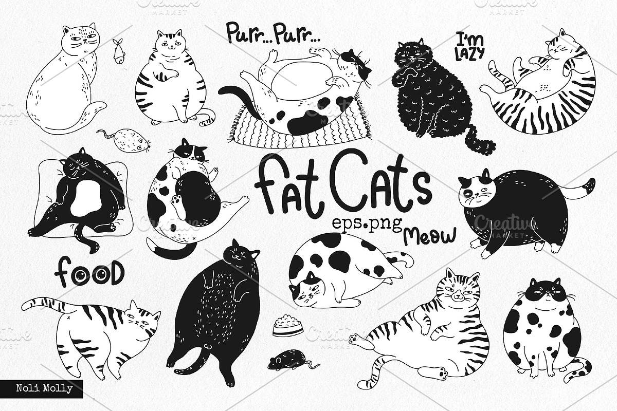Fat Lazy Cats. Vector, an Animal Illustration by Noli Molly Store (Photo 2 of 5)