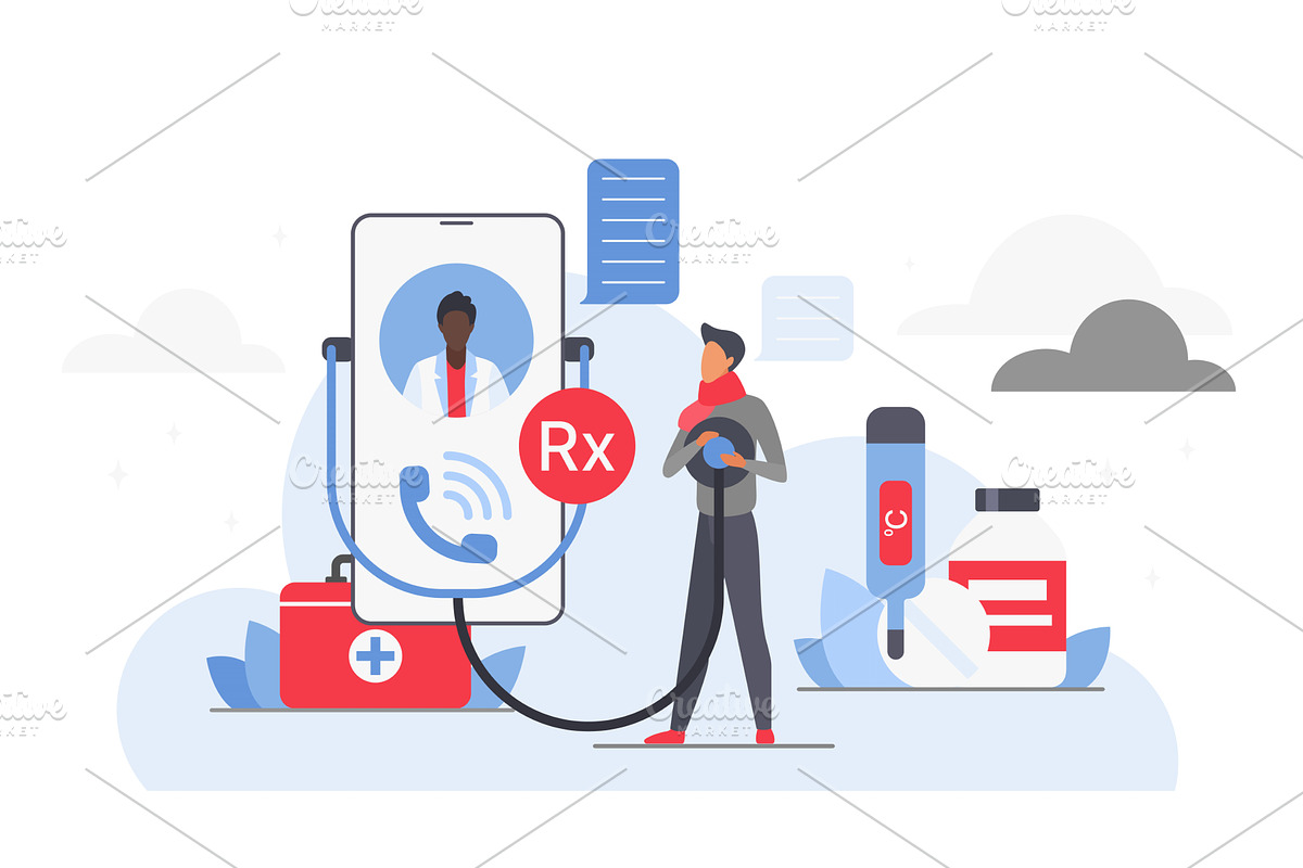 Online medical consultation cloud, a Healthcare Illustration by Lemberg Vector