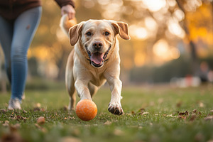 Golden retriever dog running cheerfu, an Animal Photo by Pixeness Studio