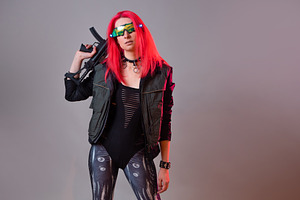 Futuristic techno bandit hacker,