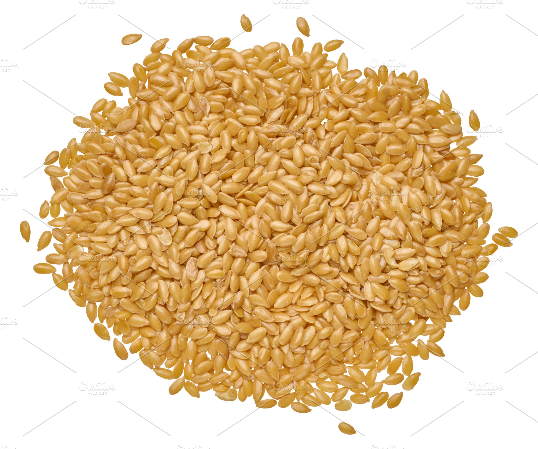 Heap of flax seeds on isolated background, a Food & Drink Photo by ndanko