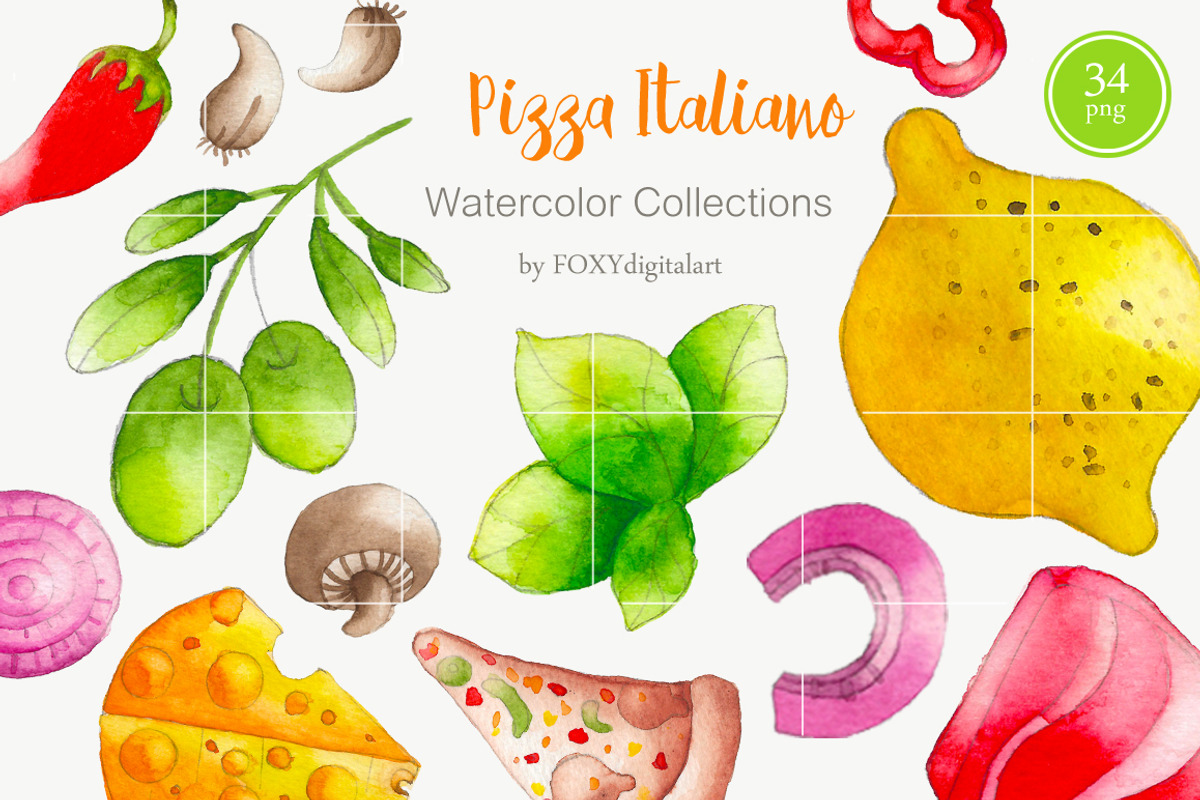 Watercolor Pizza Clipart Pizza Party, a Food Illustration by FOXYdigitalart (Photo 3 of 3)