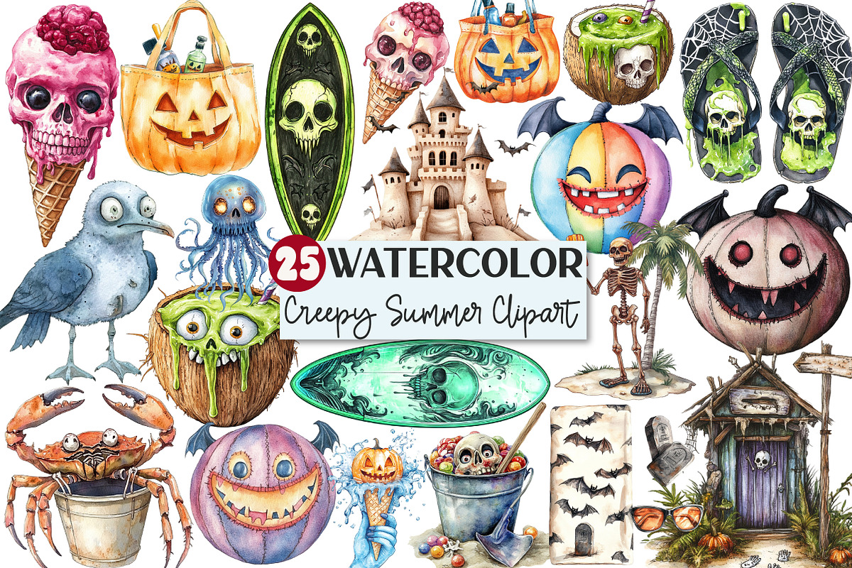 Creepy Summer Beach Clipart, an Illustration by Rose Art (Photo 1 of 3)