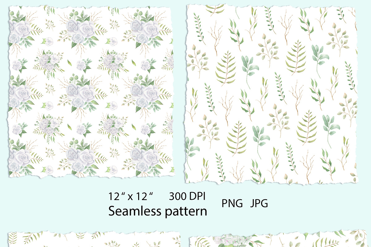 White & Green  boho flowers clipart, a Decorative Illustration by Nebbia (Photo 11 of 11)
