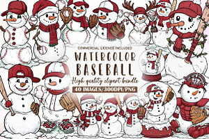 Christmas Baseball Snowman Clipart, an Illustration by Sublimation Artist