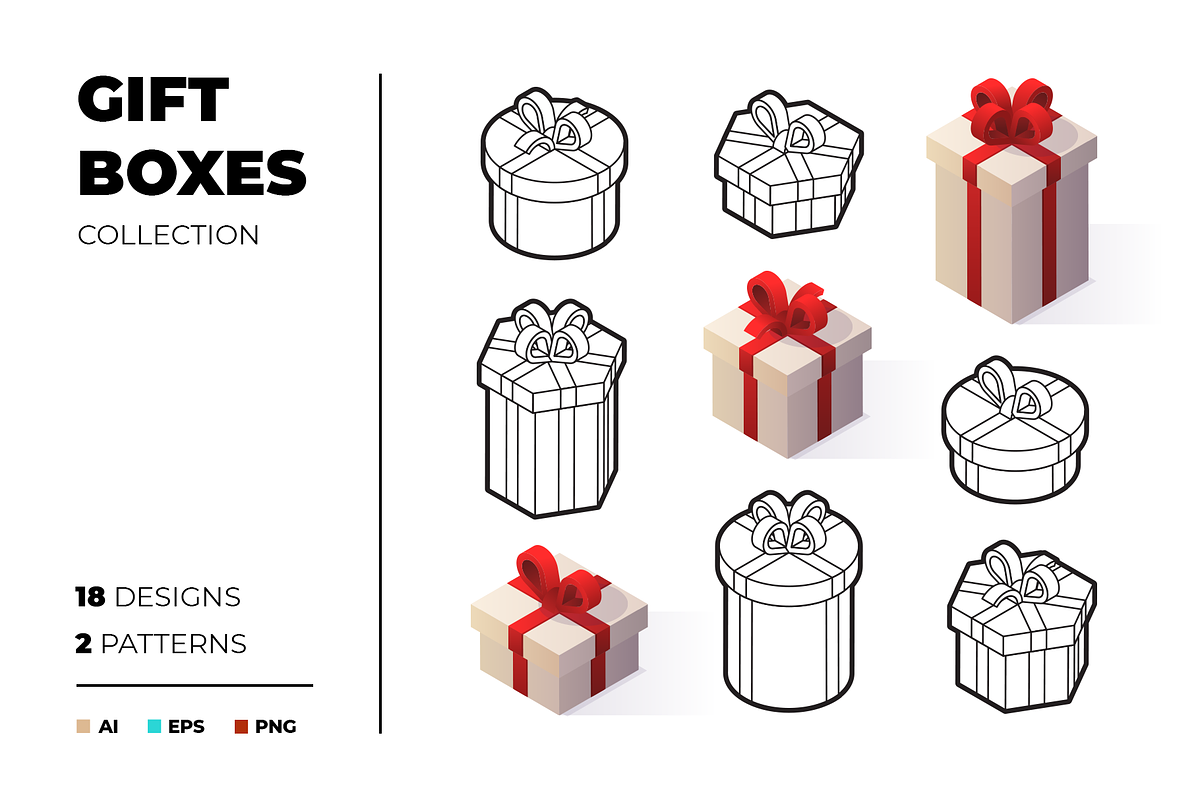 Vector gift boxes collection, an Object Illustration by Exit Graphic Shop (Photo 1 of 5)