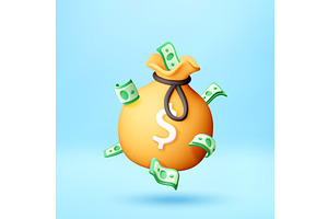 3d money bag filled with cash, a Finance Illustration by Abscent