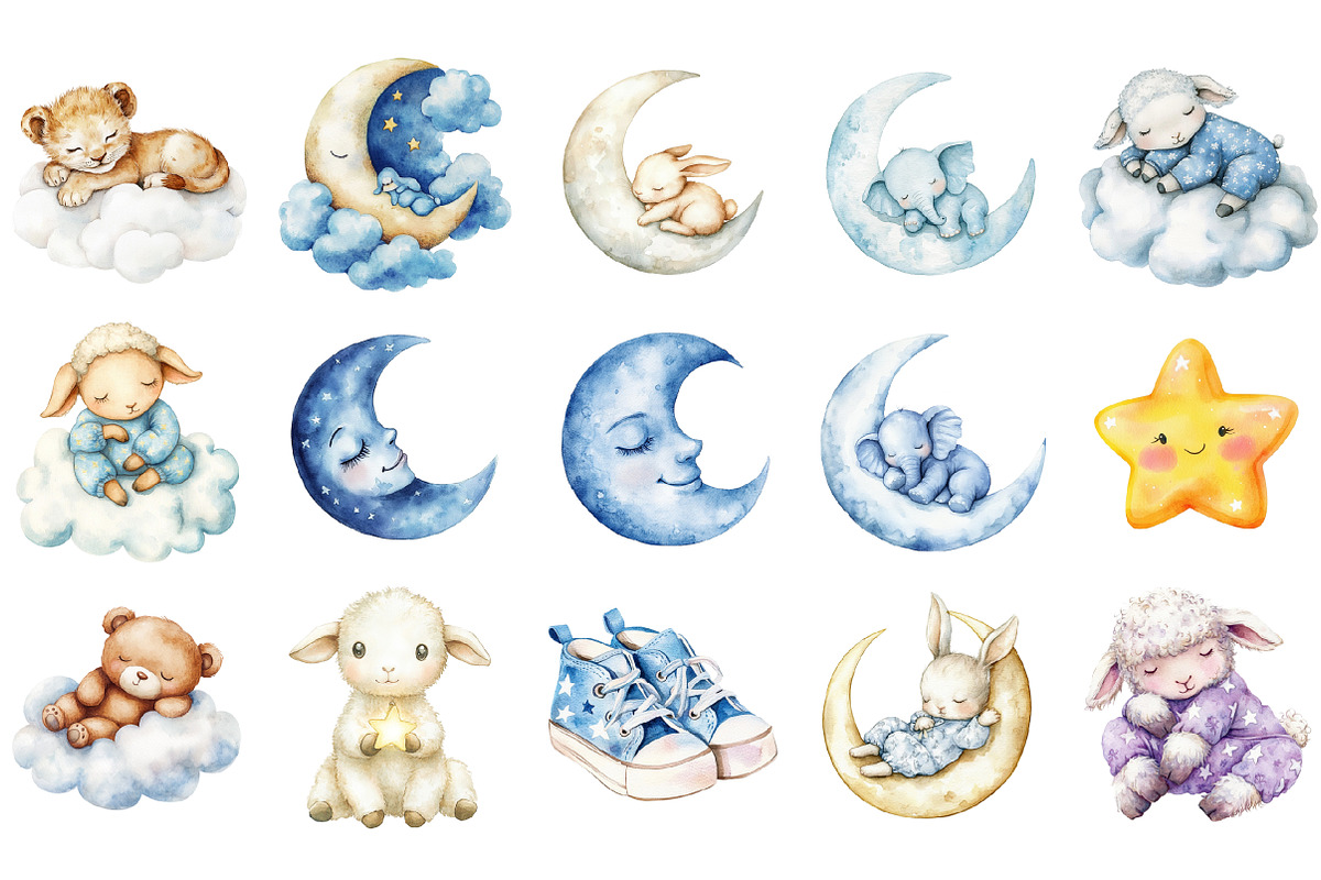 Watercolor Dreamy Animals Clipart, a Seasonal Illustration by CitraGraphics (Photo 5 of 7)