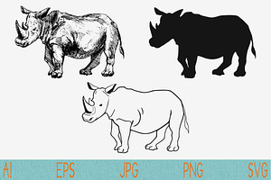 Rhinoceros Set Vector Svg Png Eps