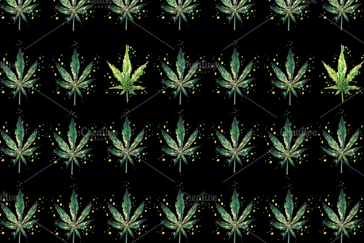 Watercolor cannabis, a Pattern Graphic by lenavetka87 (Photo 3 of 3)