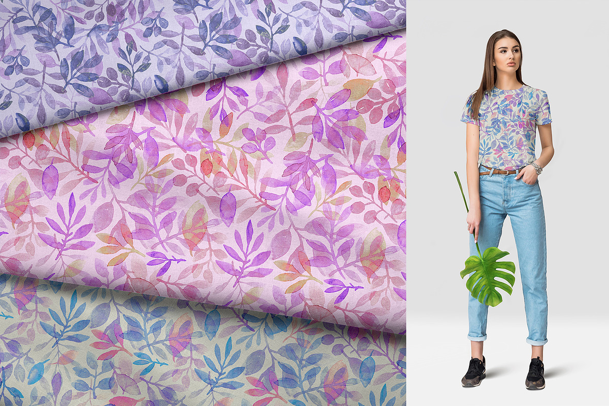 Watercolor leaves' seamless patterns, a Texture Illustration by alenaganzhela (Photo 4 of 6)
