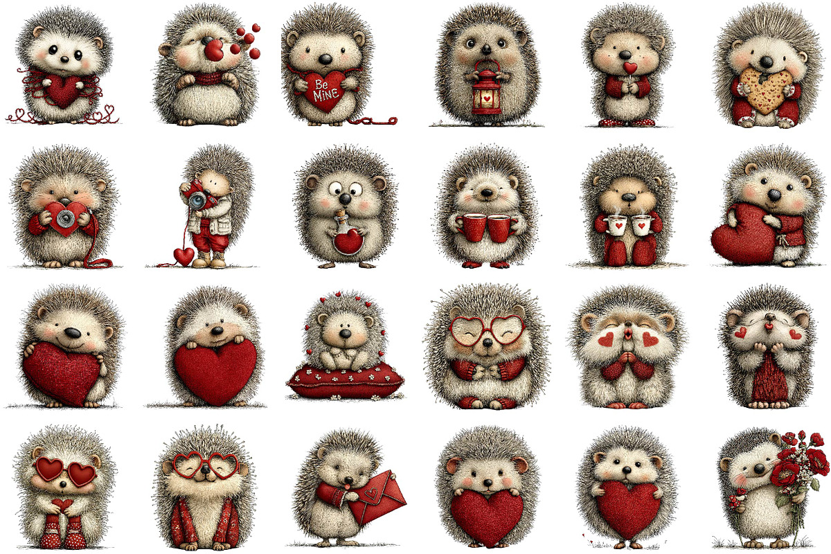 Funny Valentine Day Hedgehog Clipart, an Illustration by Sublimation Artist (Photo 2 of 6)