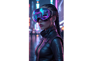 Futuristic woman in cyberpunk attire, an Illustration by tilialucida
