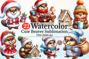 Christmas Beaver Sublimation Clipart, a Seasonal Illustration by Rose Art