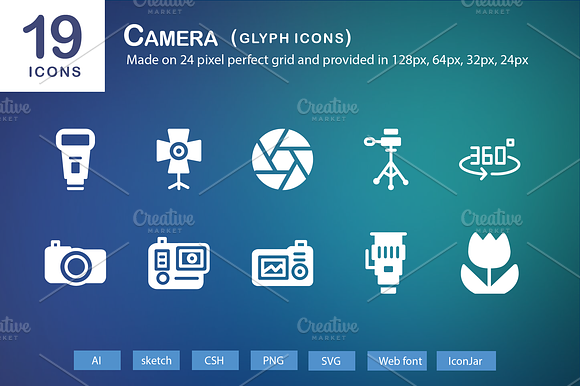 19 Camera Glyph Icons