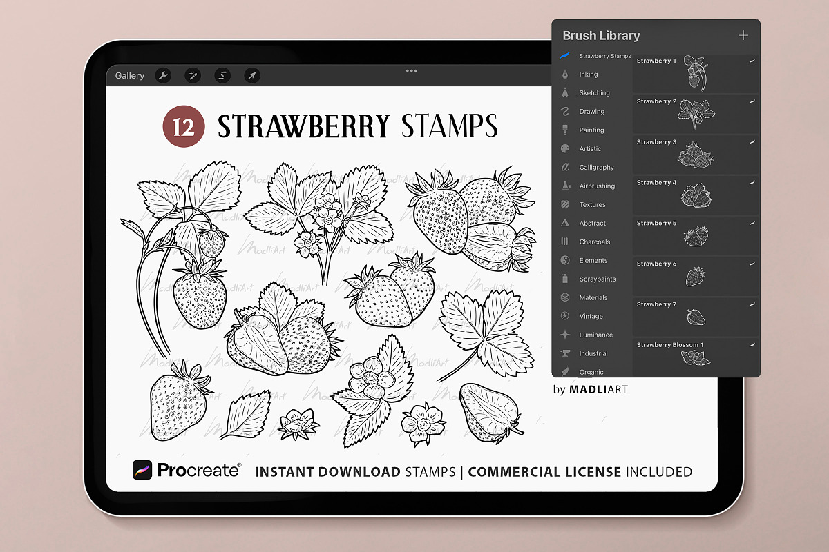 Strawberry Procreate Brush Stamps, a Shape Add-On by MadliArt (Photo 2 of 5)