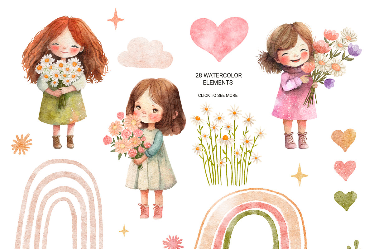 Flower Girls. Watercolor set, a Decorative Illustration by AlineArtStore (Photo 2 of 8)