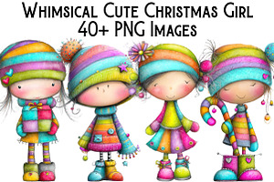 Whimsical Cute Christmas Girl PNG, an Illustration by Pixels.Craft