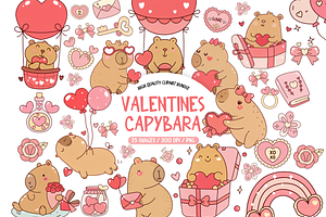 Cute Valentines Capybara Clipart Set, an Illustration by TatiMockup