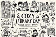 Cozy Library Doodle Clipart, an Education Illustration by PassionPNGcreation (Thumbnail 1 of 3)