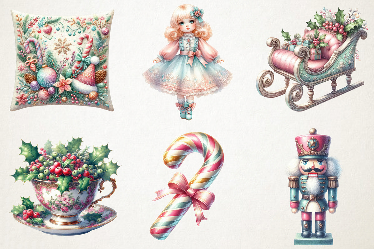 Pastel Antique Christmas Clipart, an Illustration by RobertsArt (Photo 4 of 7)