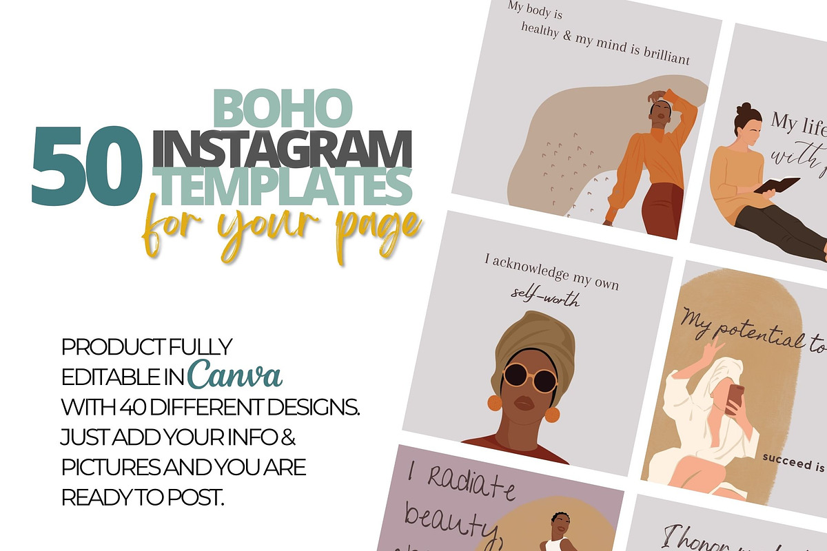 50 Boho Instagram Post Templates, a Design Template by Iampaulrose (Photo 1 of 8)